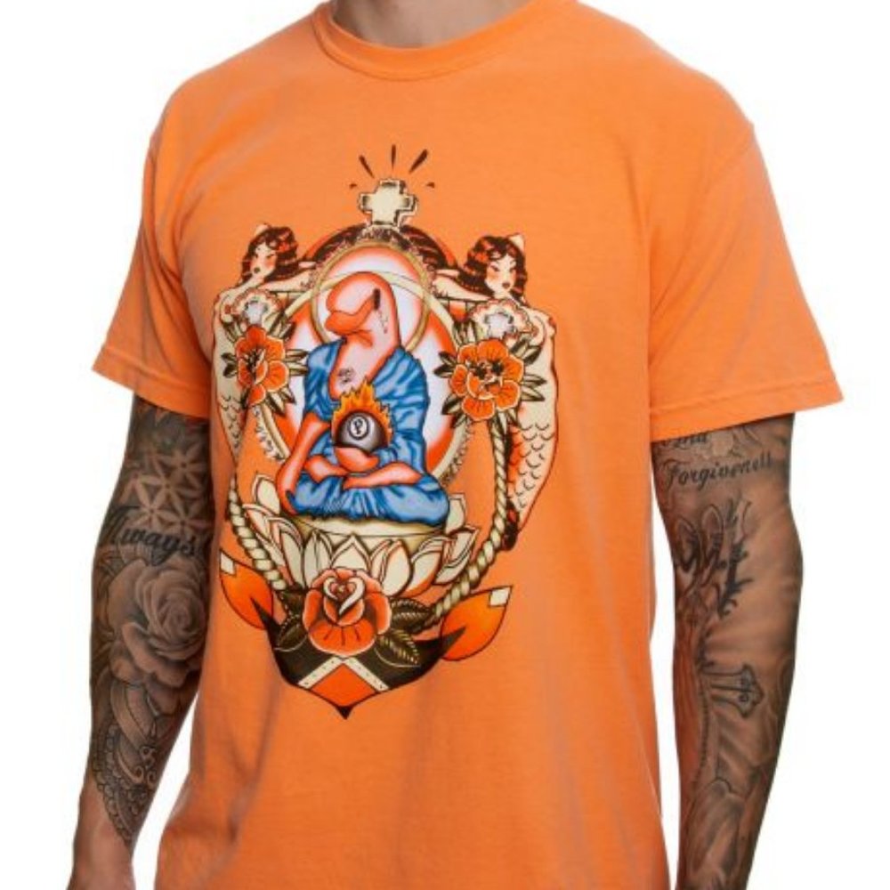 NWT PINK DOLPHIN TRADITIONAL CREST TEE ORANGE SZ SMALL S